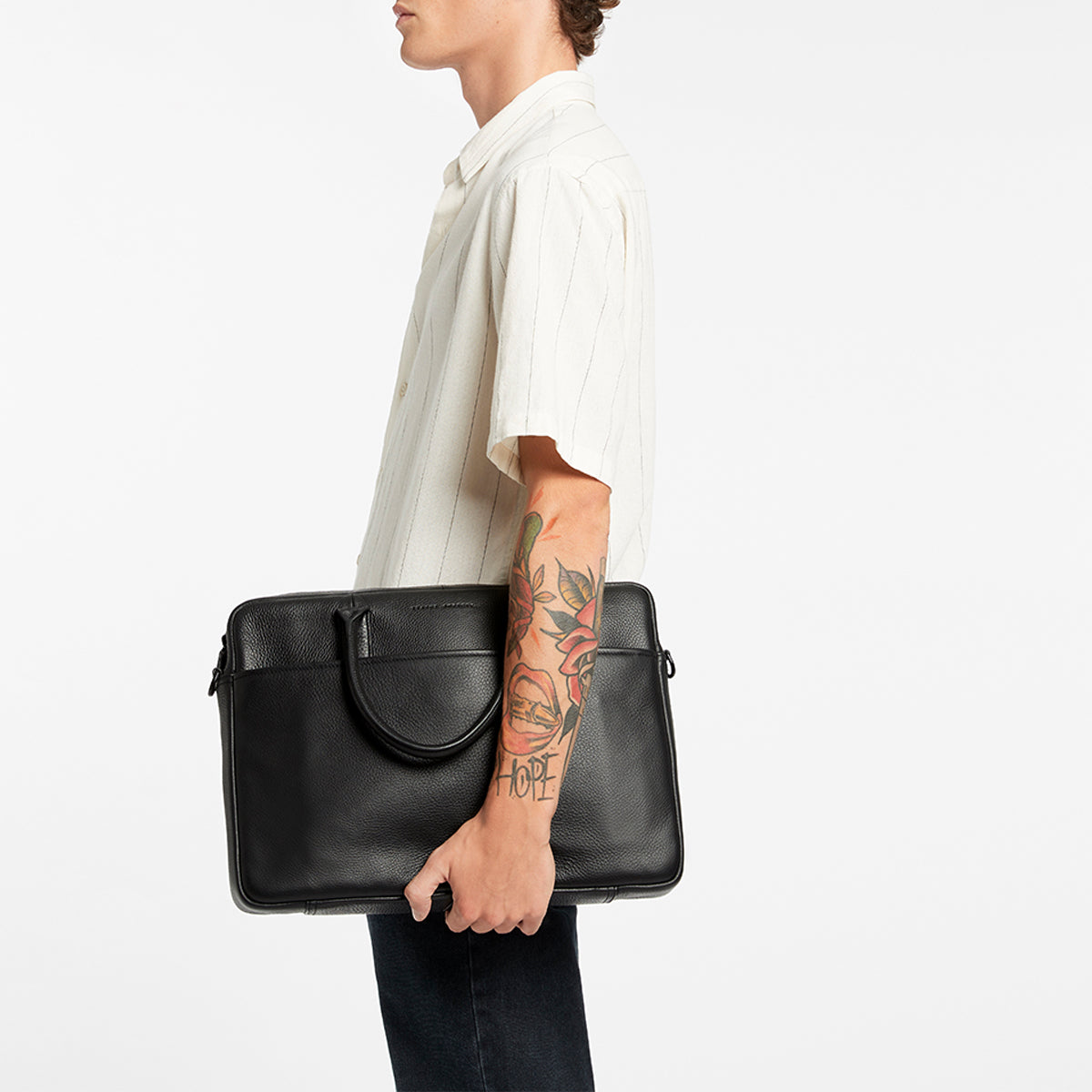 Status Anxiety Risking All Leather Laptop Bag Black