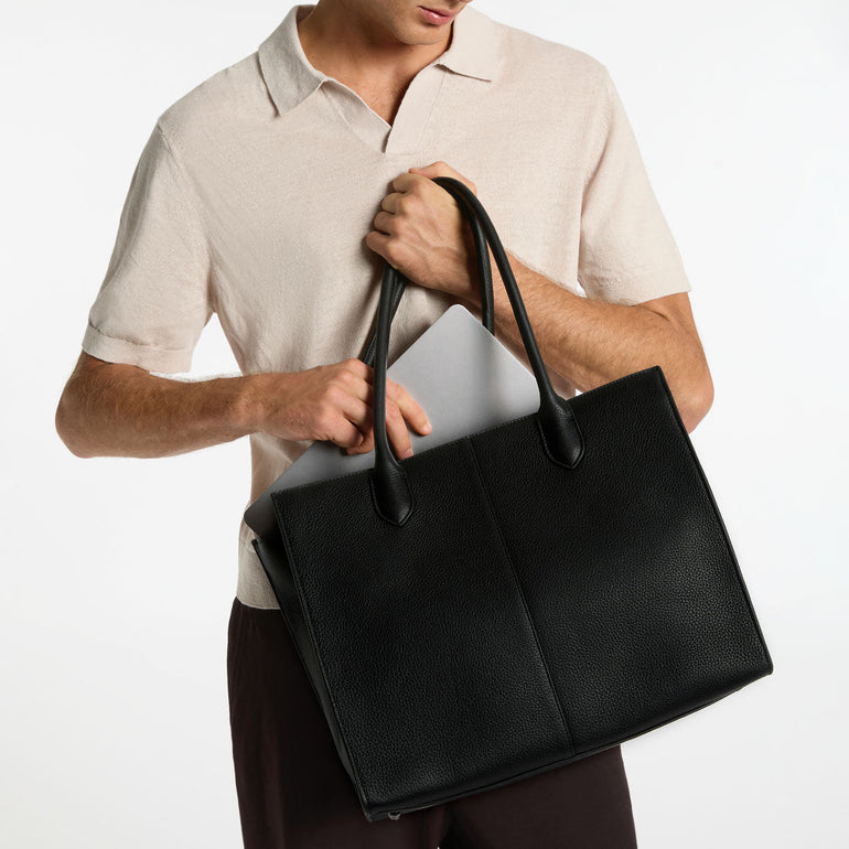 Status Anxiety Without Warning Leather Tote Bag Black