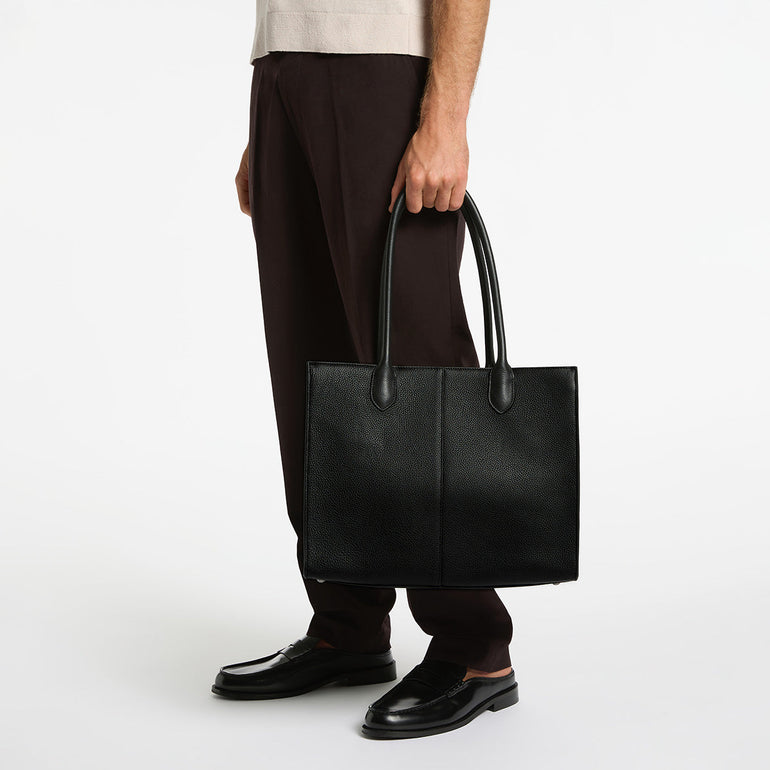 Status Anxiety Without Warning Leather Tote Bag Black