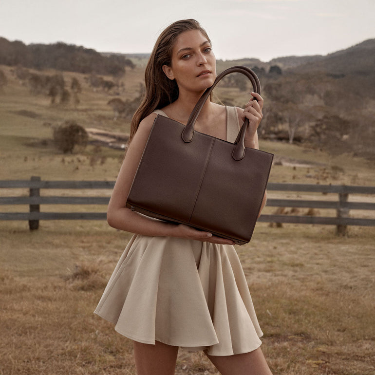 Status Anxiety Without Warning Leather Tote Bag Cocoa