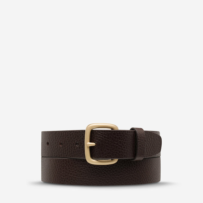 Status Anxiety Ease Up Unisex Leather Belt Choc/Gold
