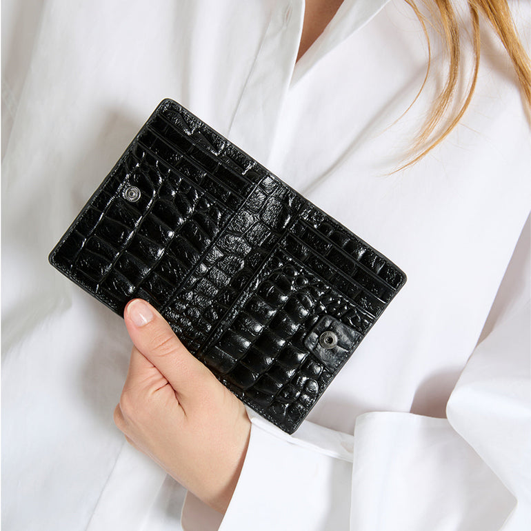 Status Anxiety Easy Does It Women's Leather Wallet Black Croc