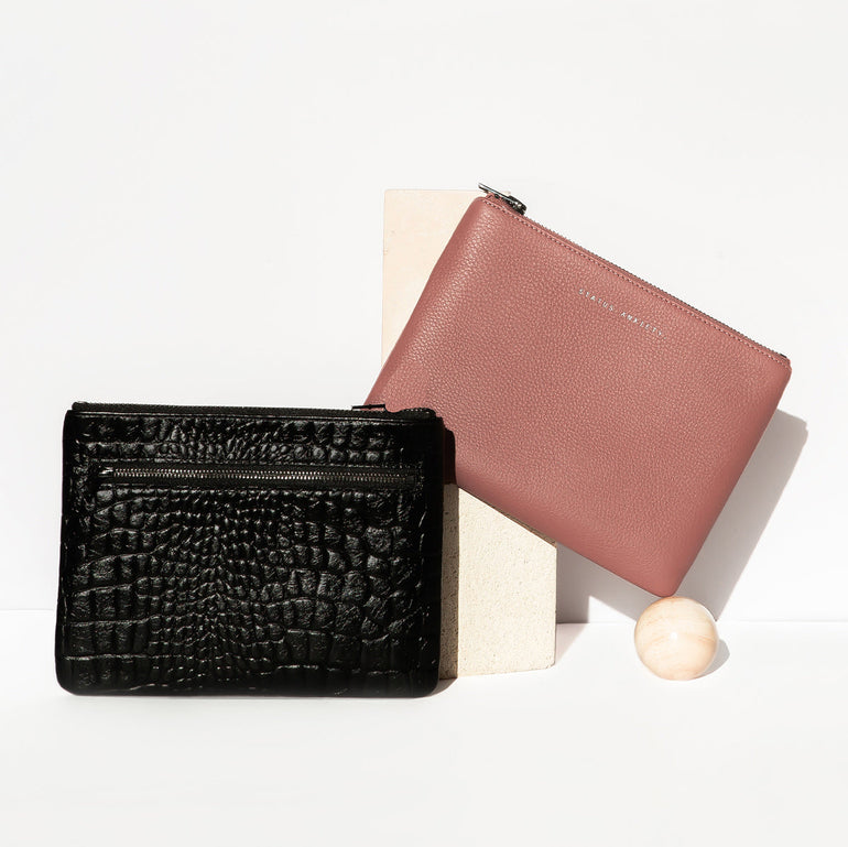 Status Anxiety New Day Women's Leather Pouch Wallet Black Croc