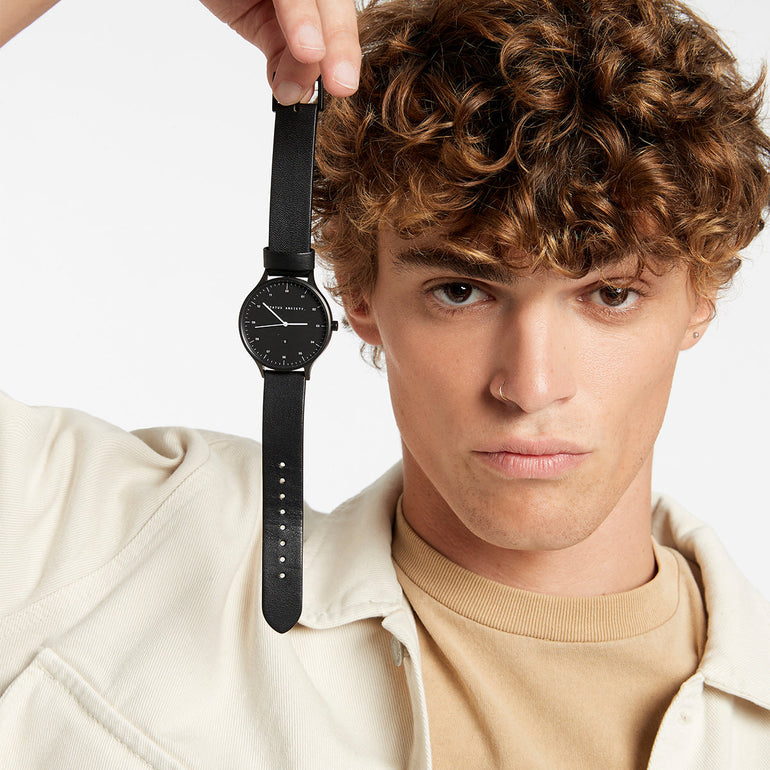 Status Anxiety Inertia Leather Watch Black Face / Black Strap