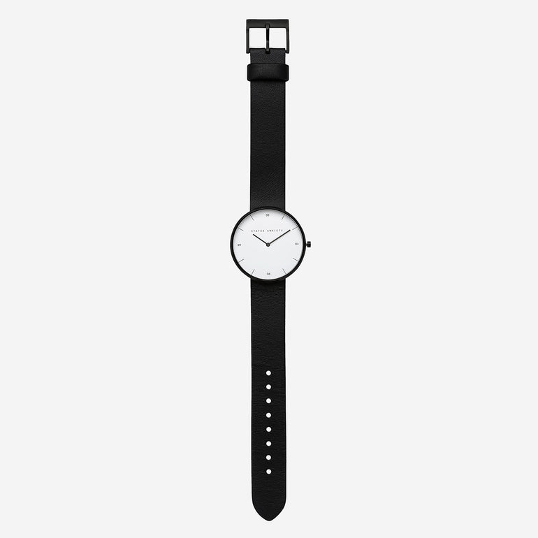 Status Anxiety Repeat After Me Leather Watch Black and White